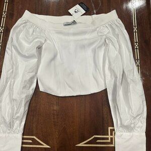 Doe + Be white off-the-shoulder long sleeve crop top